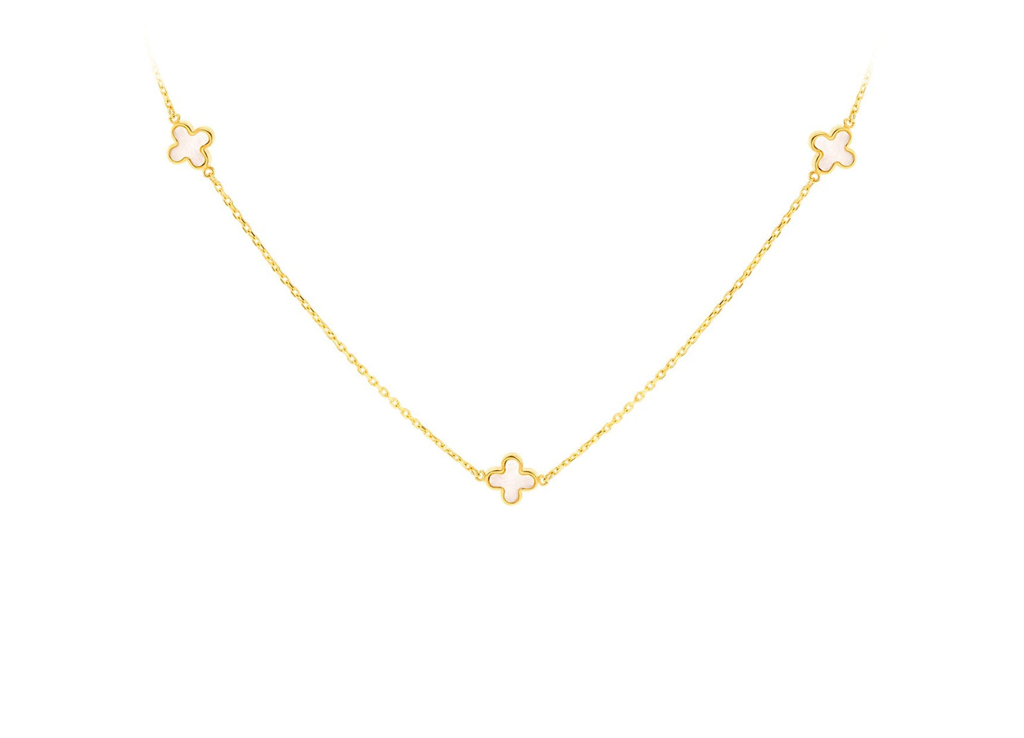 9ct Yellow Gold 3 Mother-of-Pearl Petal Necklace 40-42.5 cm