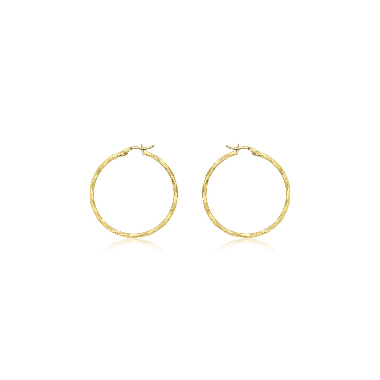 9ct Yellow Gold 33mm Diamond Cut Faceted Hoop Creole Earrings