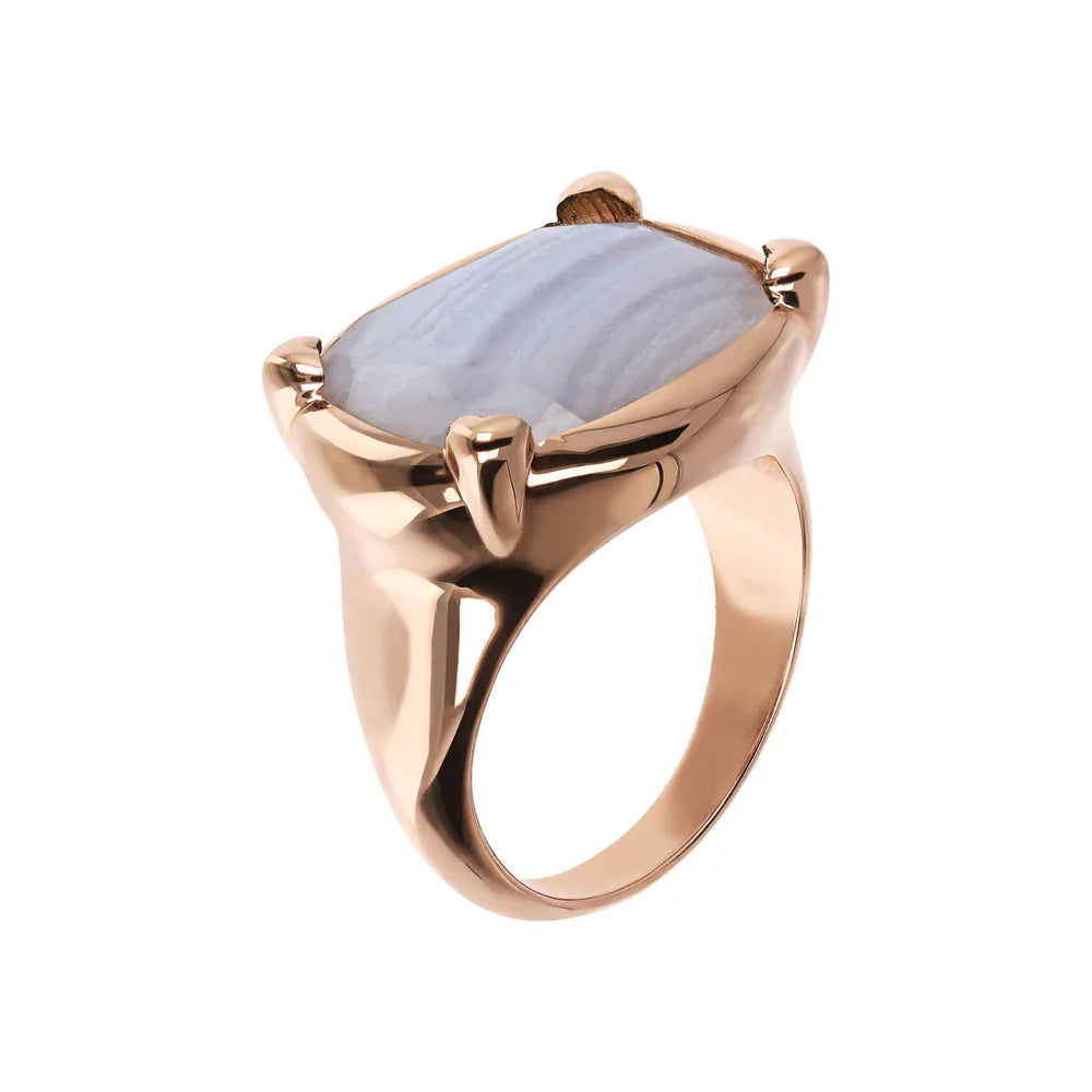 Bronzallure Rose Gold Plated Incanto Blue Lace Agate Ring