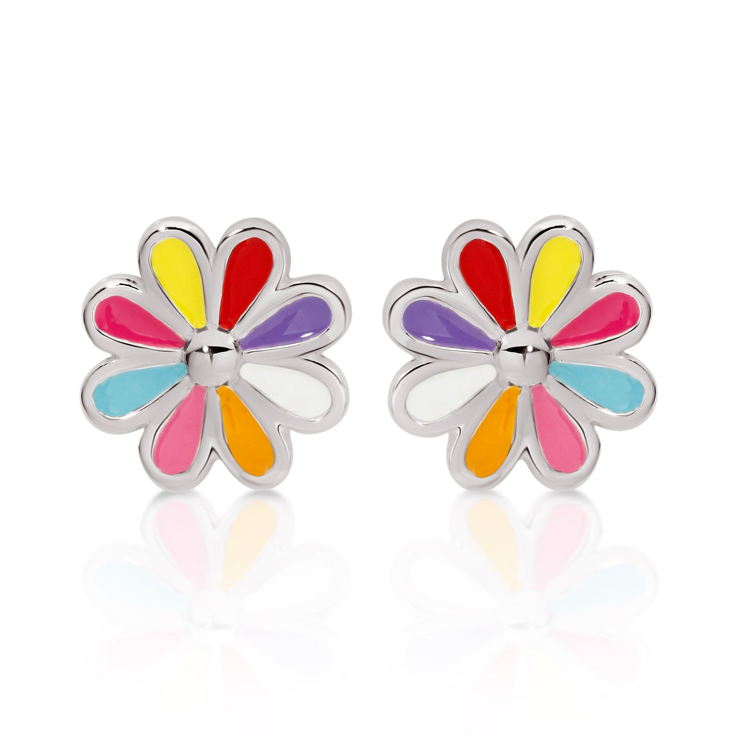 Silver multicolour flower studs