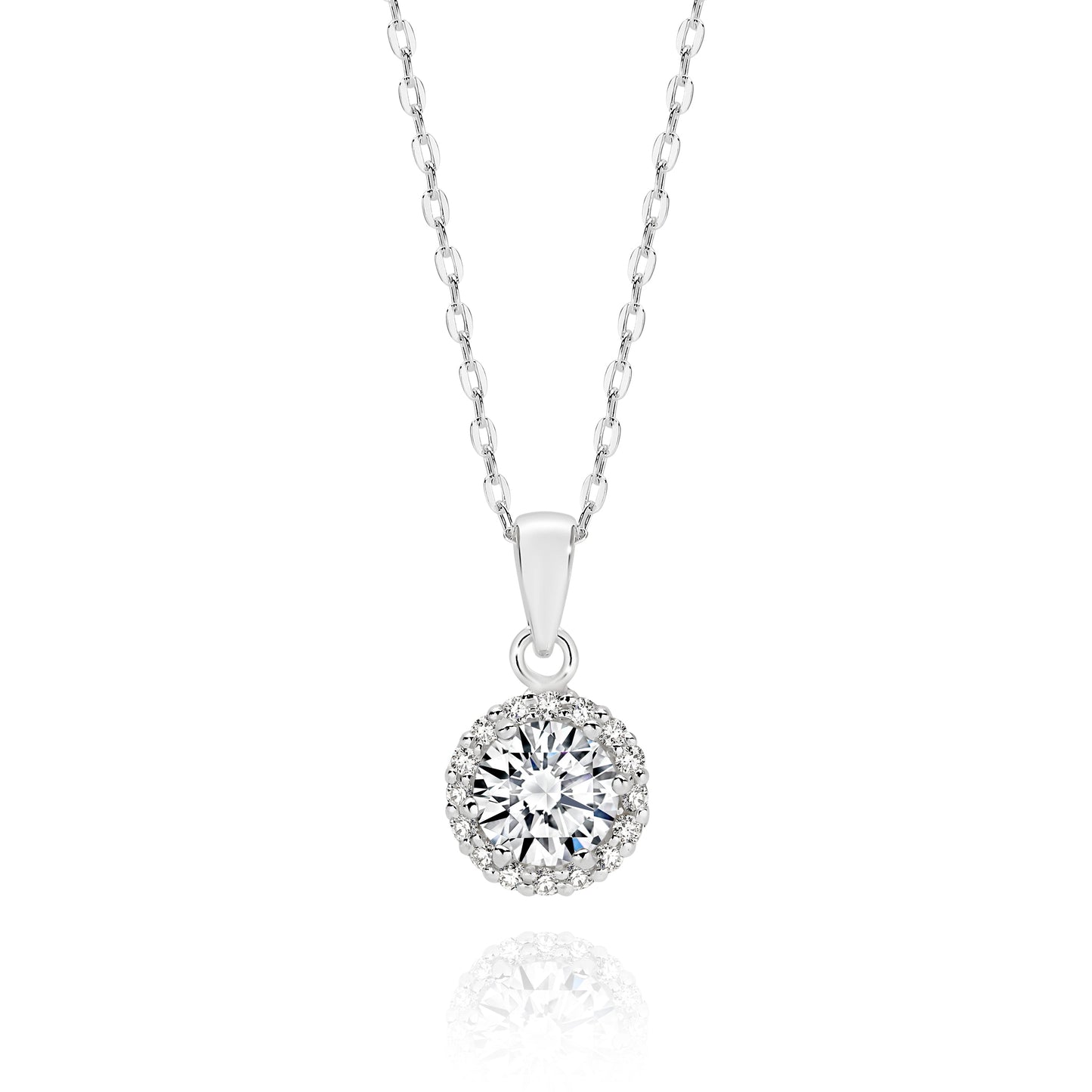 Silver cubic zirconia halo necklet