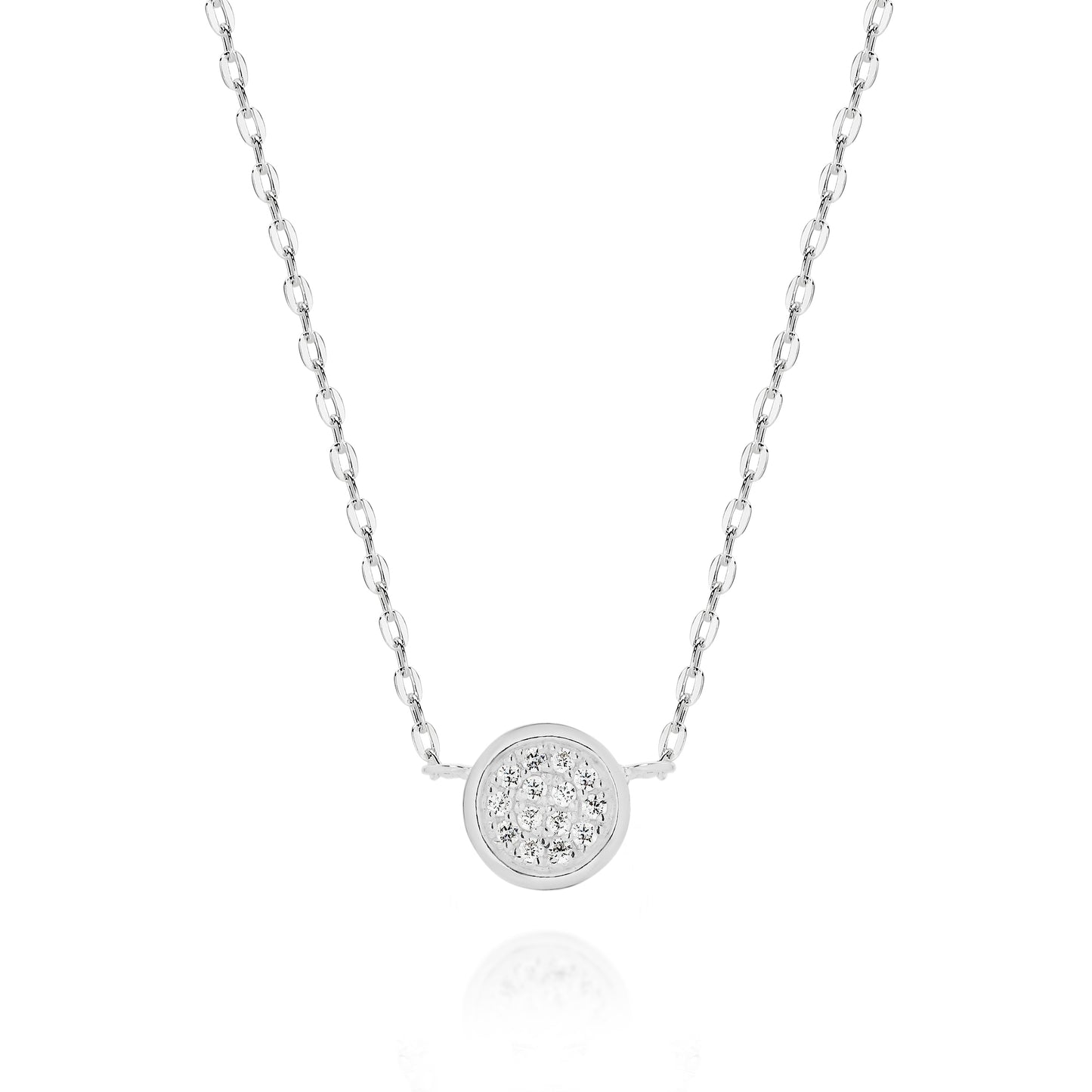 Silver cubic zirconia disc necklet