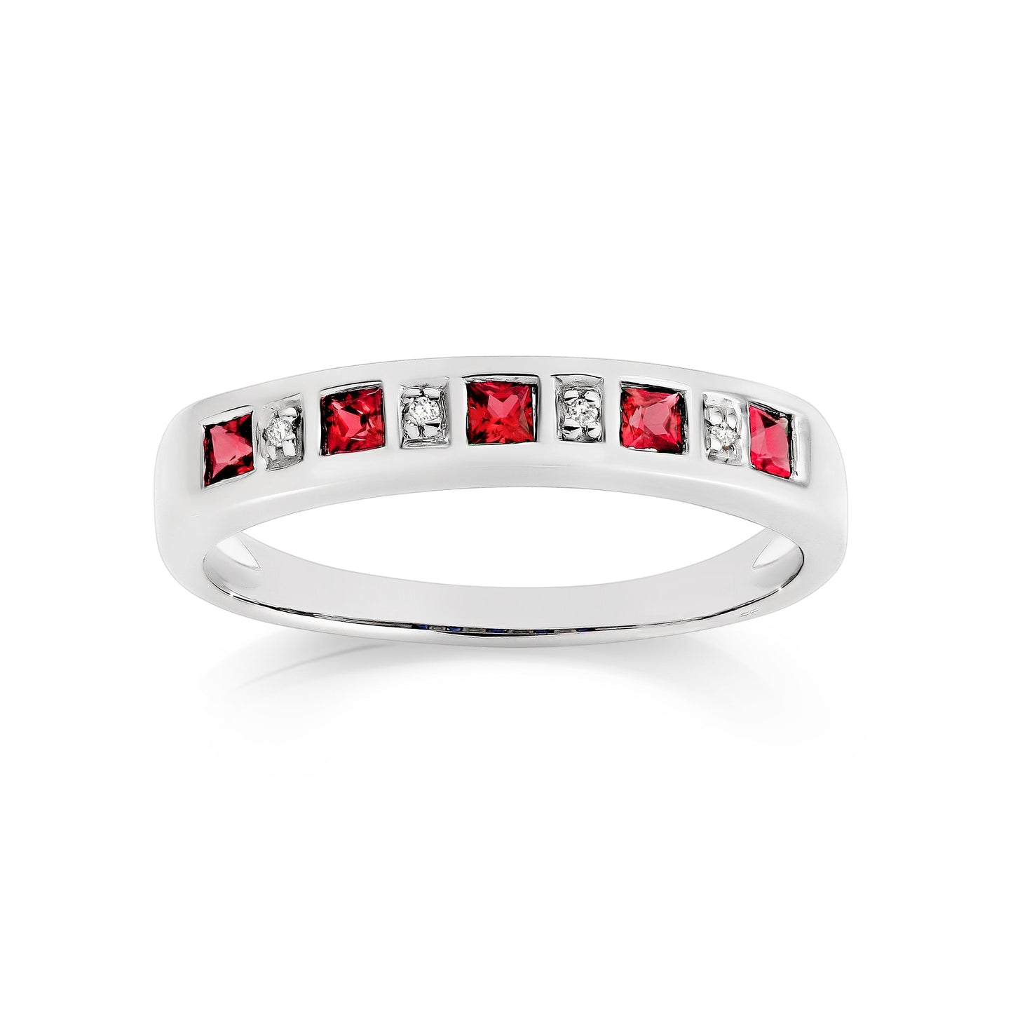 Silver created ruby & diamond ring