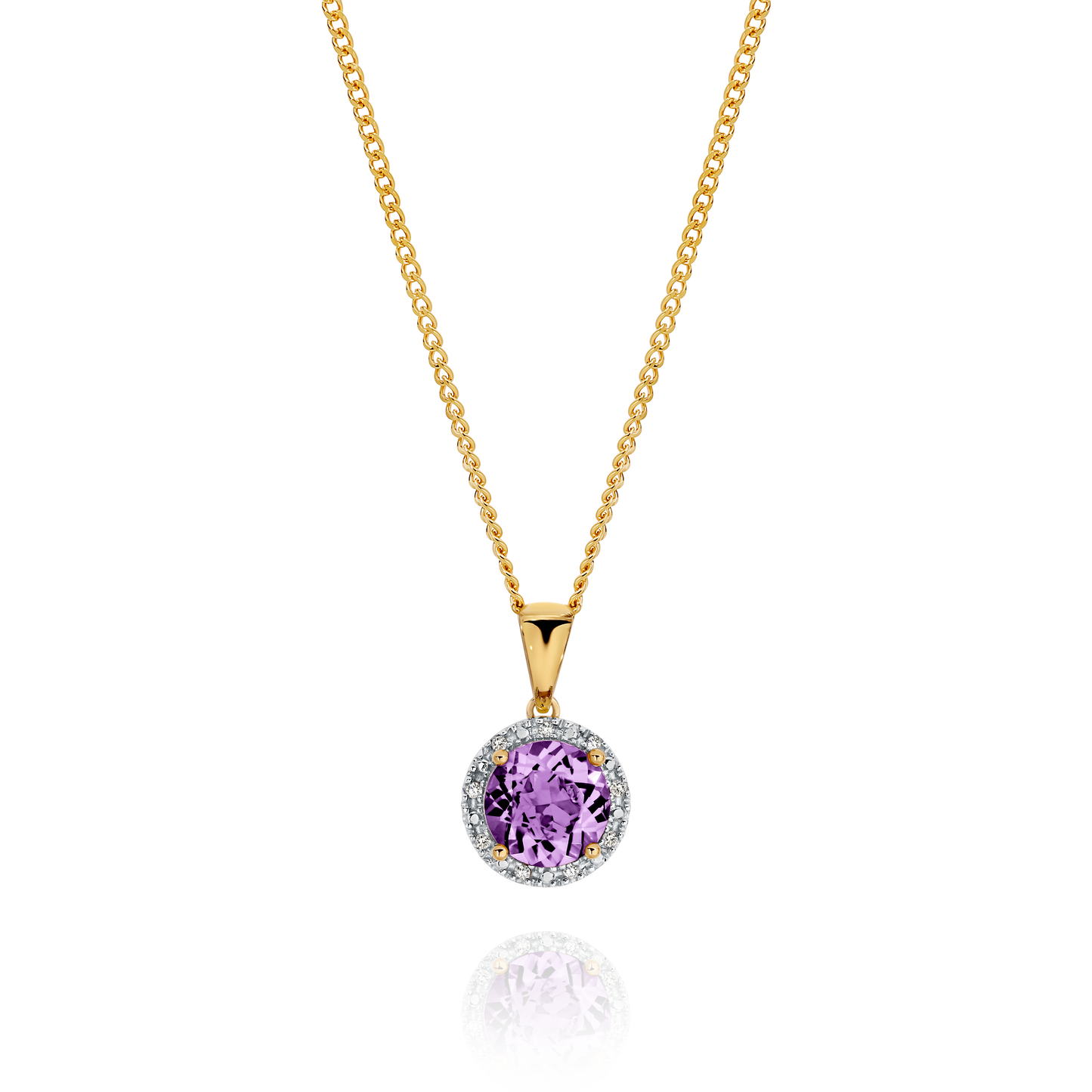 9ct gold amethyst & diamond pendant