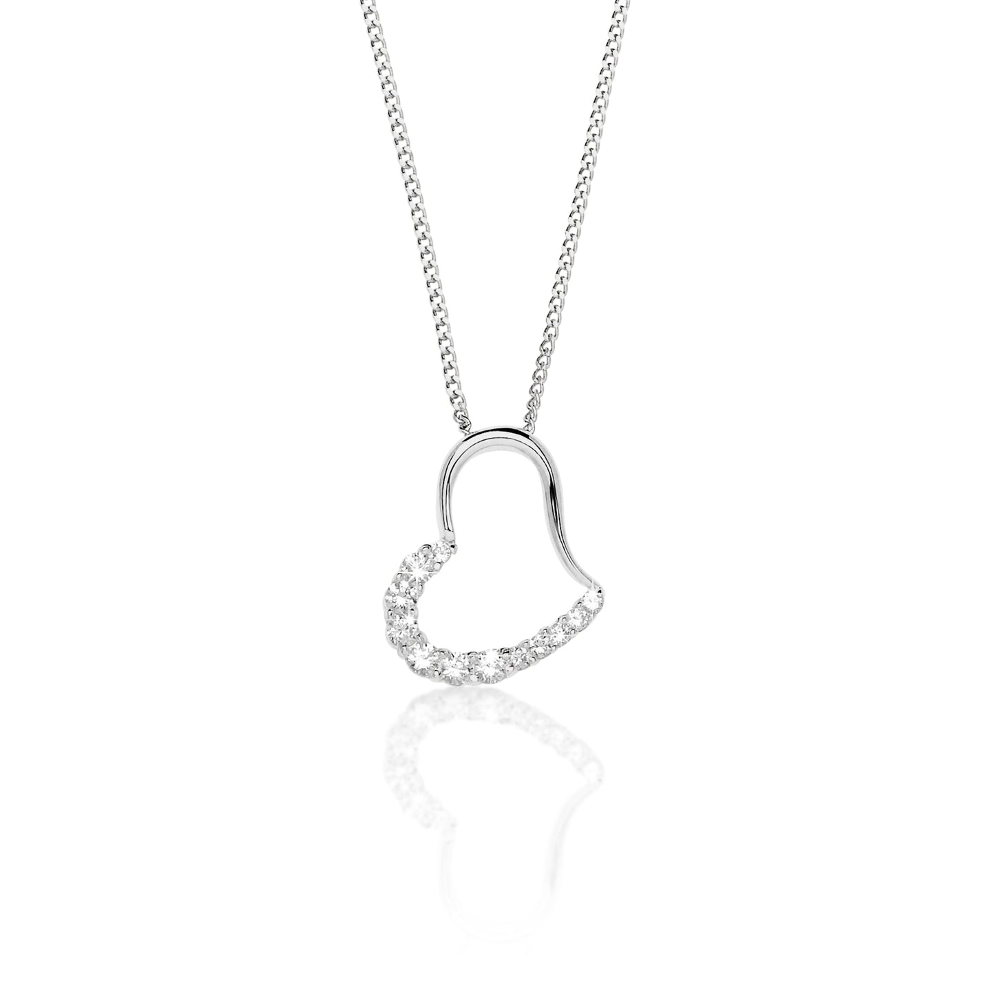 9ct white gold stone set heart pendant