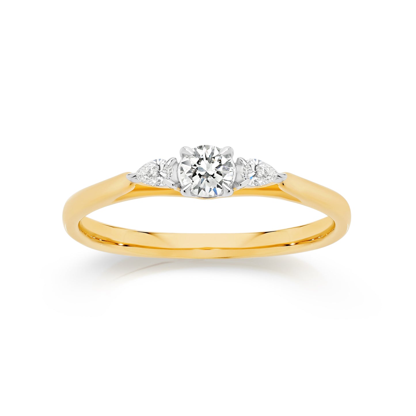 9ct 0.50ct diamond trilogy with pear shoulders