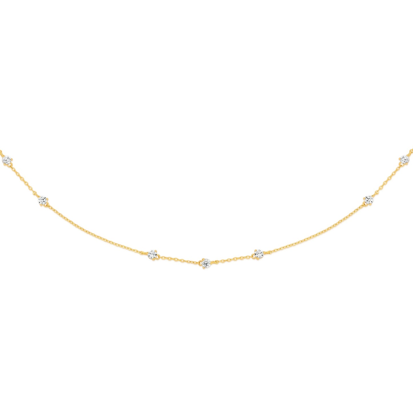 9ct delicate claw set cubic zirconia station necklet