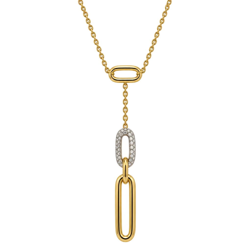 18ct Gold Two-Tone Natural Diamond Pave Set Necklace D=0.29ct