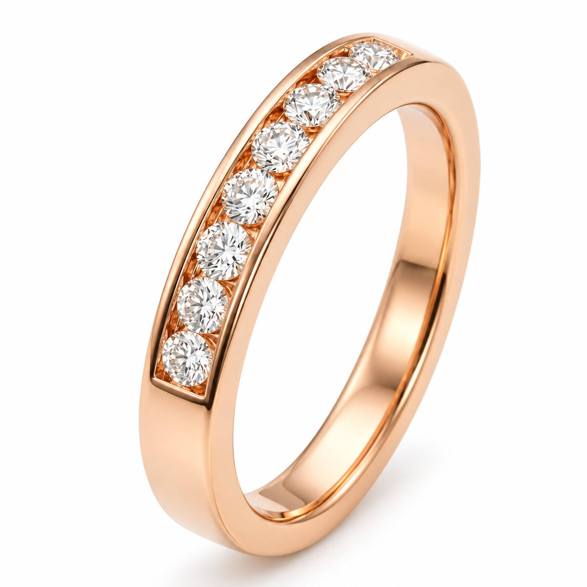18ct Rose Gold Natural Diamond Channel Set Wedding Band 8RD=.24ct