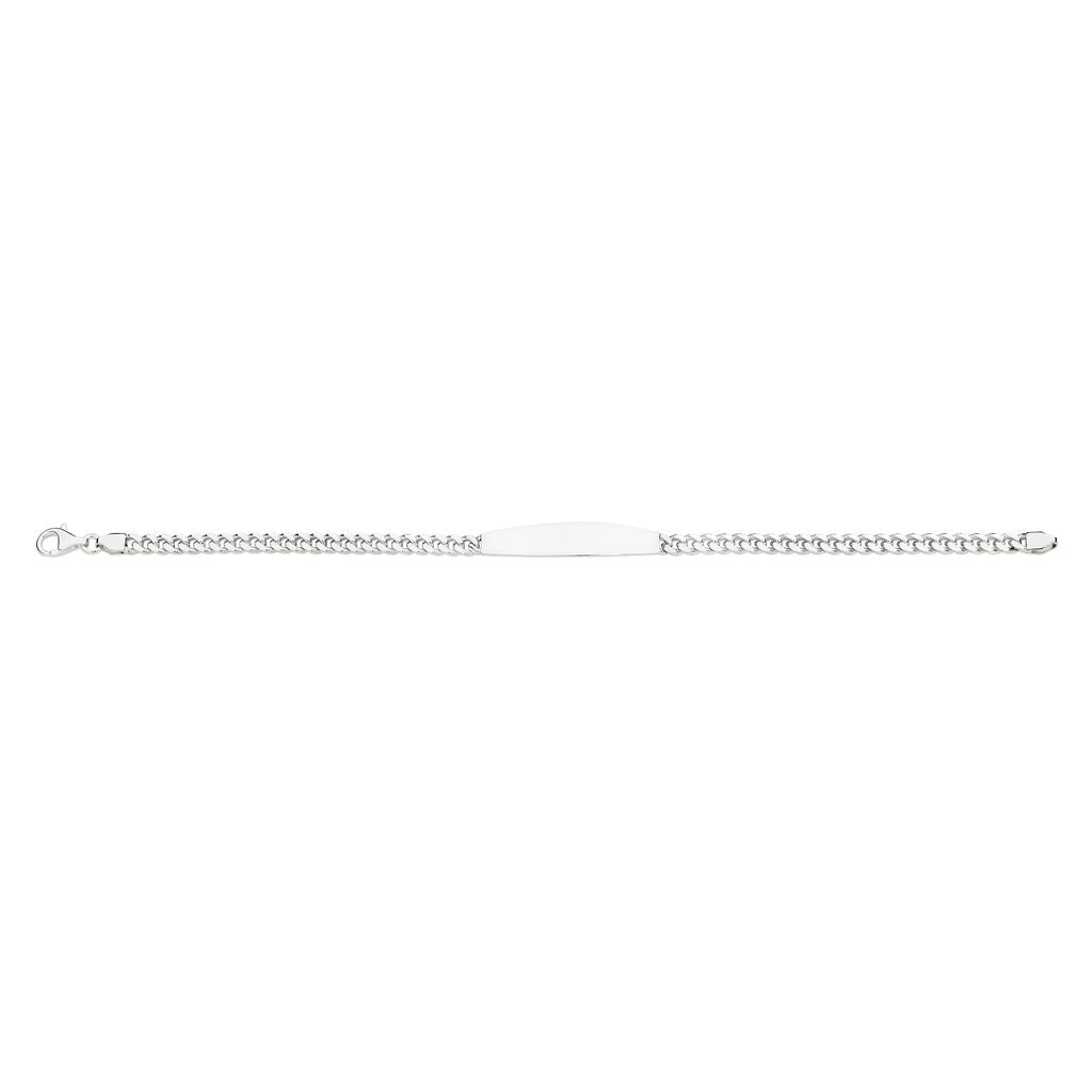 Silver flat solid curb ID bracelet