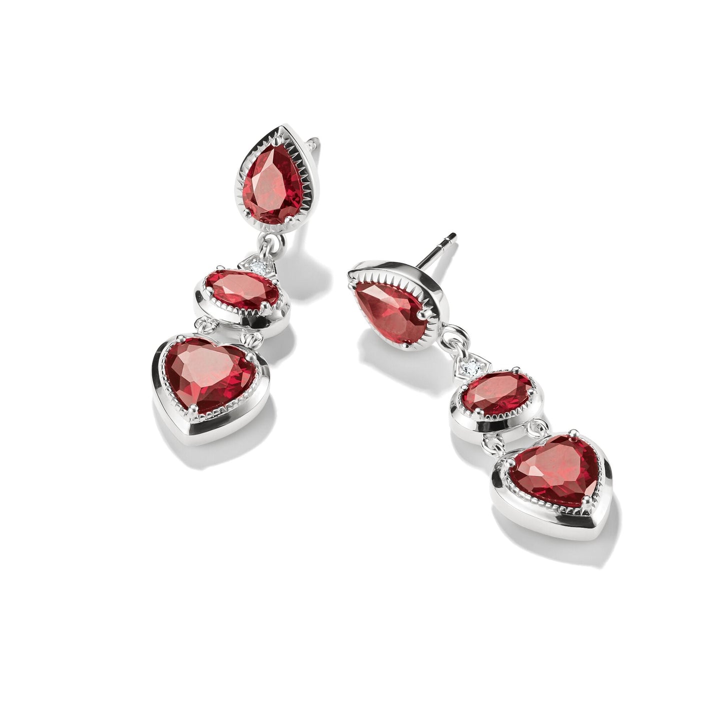 THOMAS SABO Drop Earrings with Red Heart Stones Silver