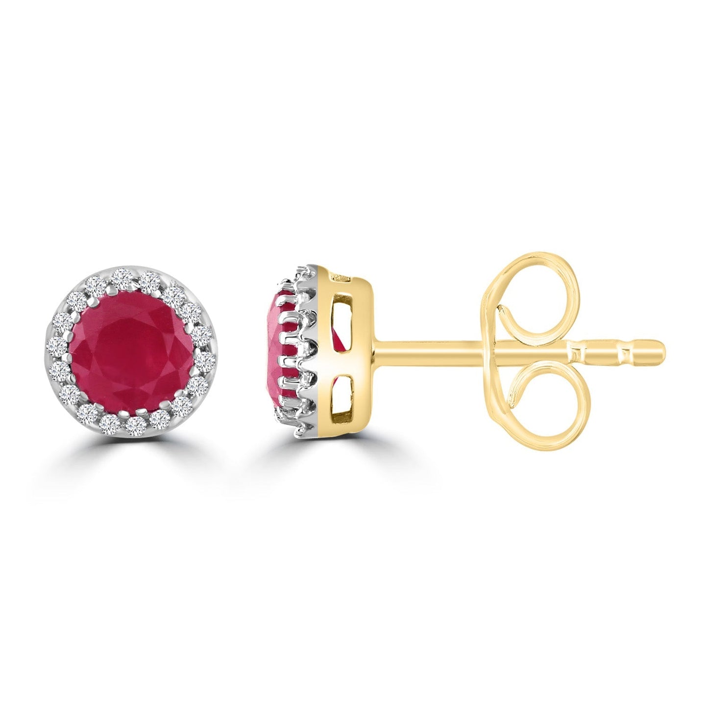 Ruby Earrings with 0.05ct Diamonds in 9ct Yellow Gold