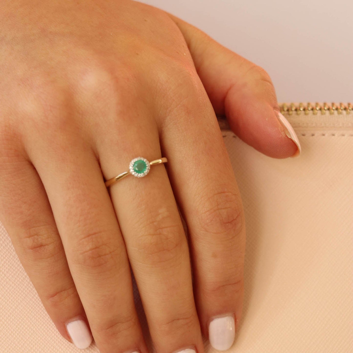 Emerald Ring with 0.03ct Diamonds in 9ct Yellow Gold