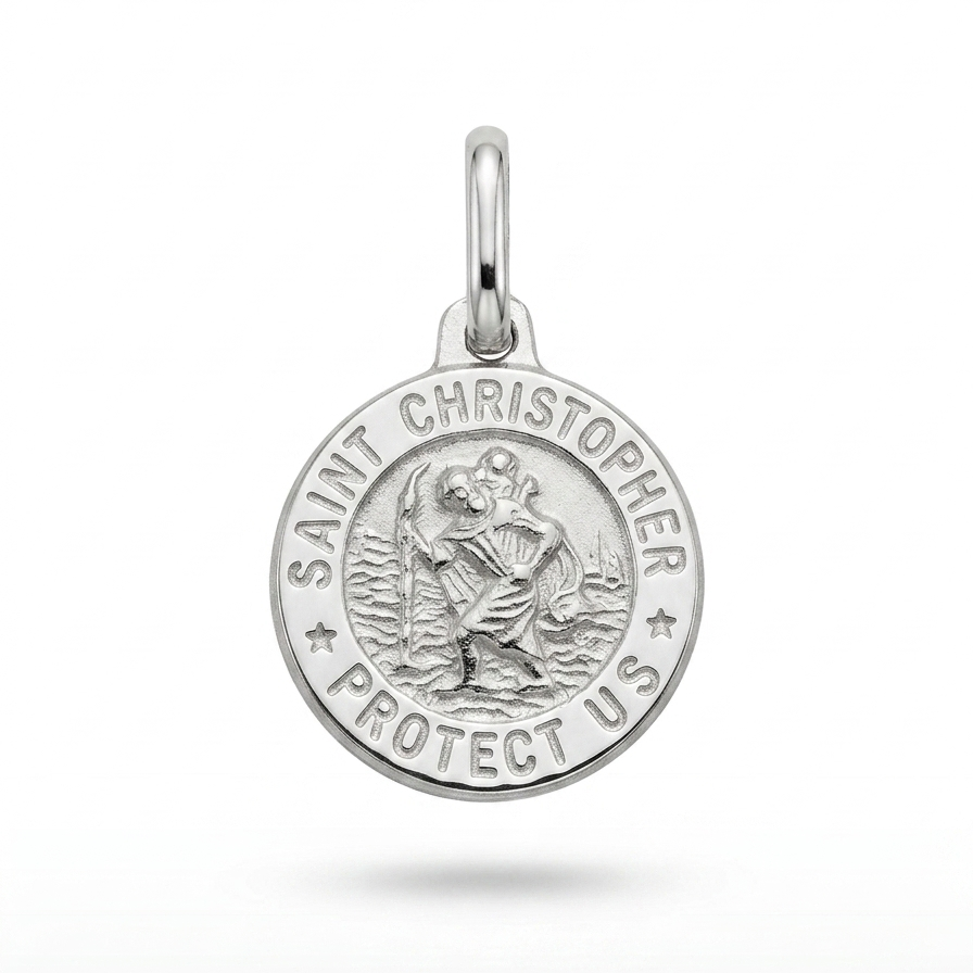 18ct White Gold St Christopher Medal