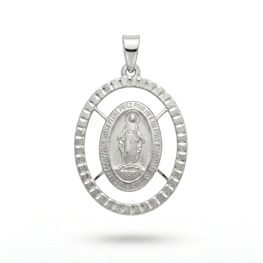 18ct White Gold Miraculous Medal Pendant