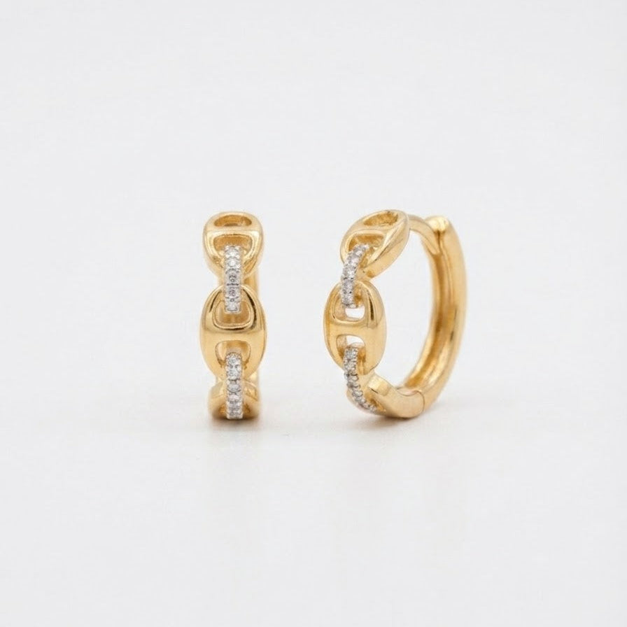 9ct Yellow Gold Link Diamond Huggies