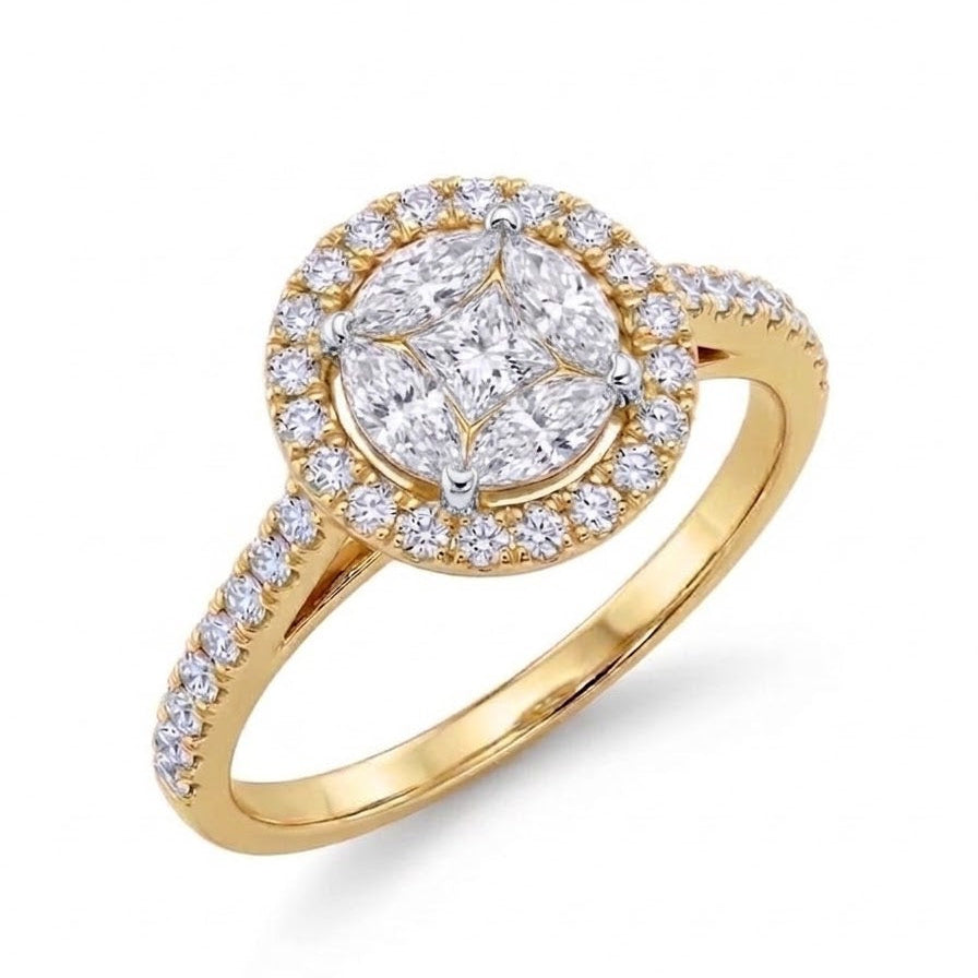 18ct Gold Two-Tone Illusion set Natural Diamond Engagement Ring