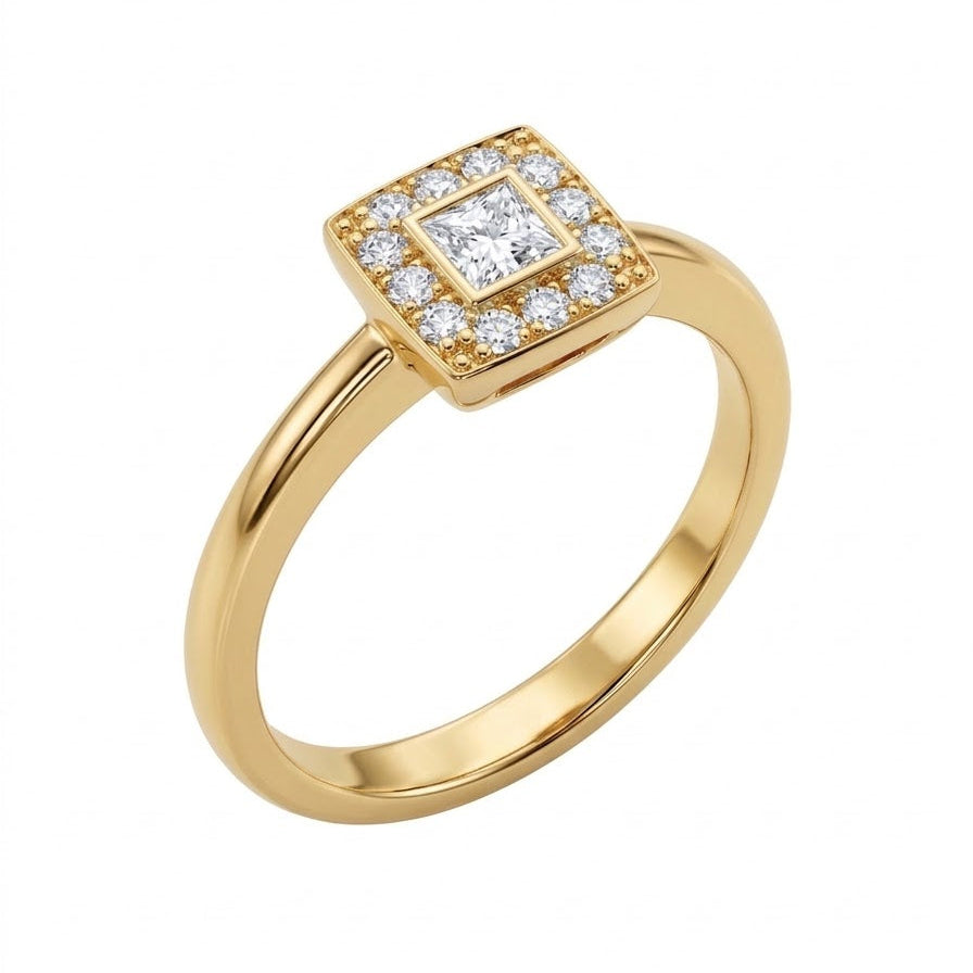 18ct Yellow Gold Natural Diamond Princess cut Ring