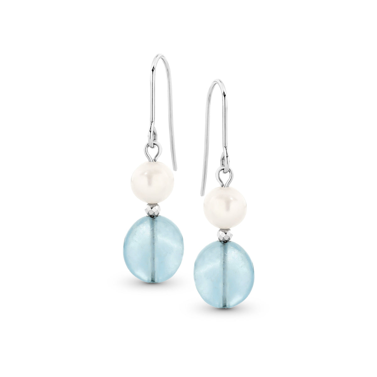 Sterling silver Yvonne Aquamarine and Pearl Drop Earrings