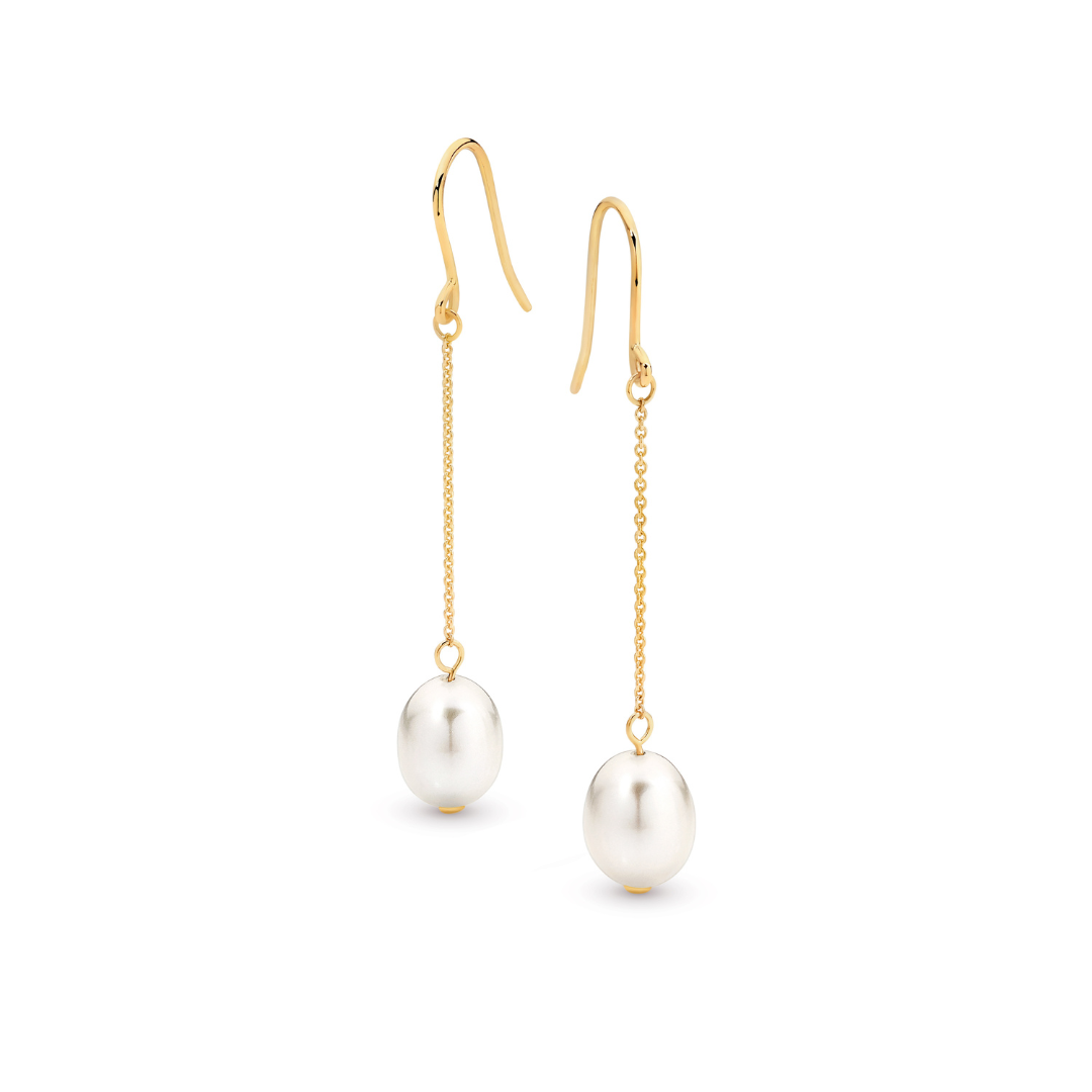 9ct Yellow Gold Ivy Pearl Drop Earrings