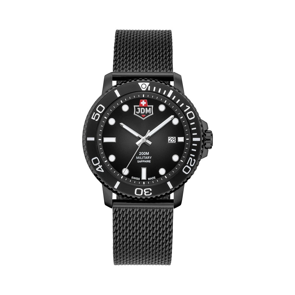 Jacques du Manoir Military Tango Black Steel Mesh Watch