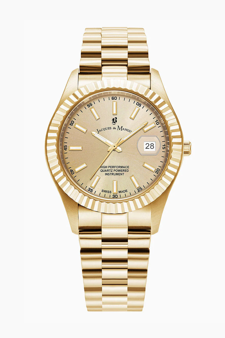 Inspiration Business Gold-Tone Gold Dial Swiss Watch - Jacques Du Manoir
