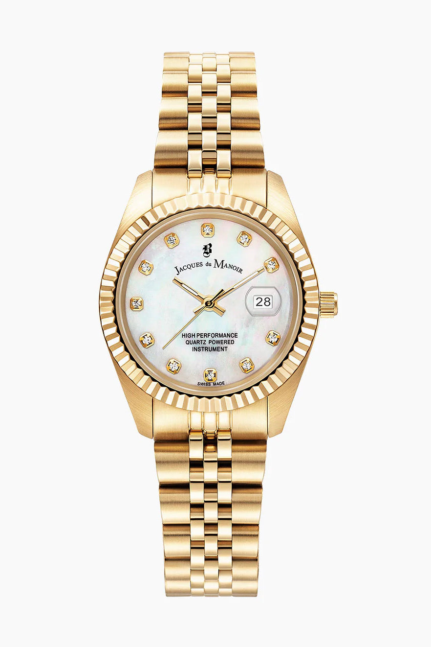 Inspiration Elegance Gold-Tone White Dial Swiss Watch - Jacques Du Manoir