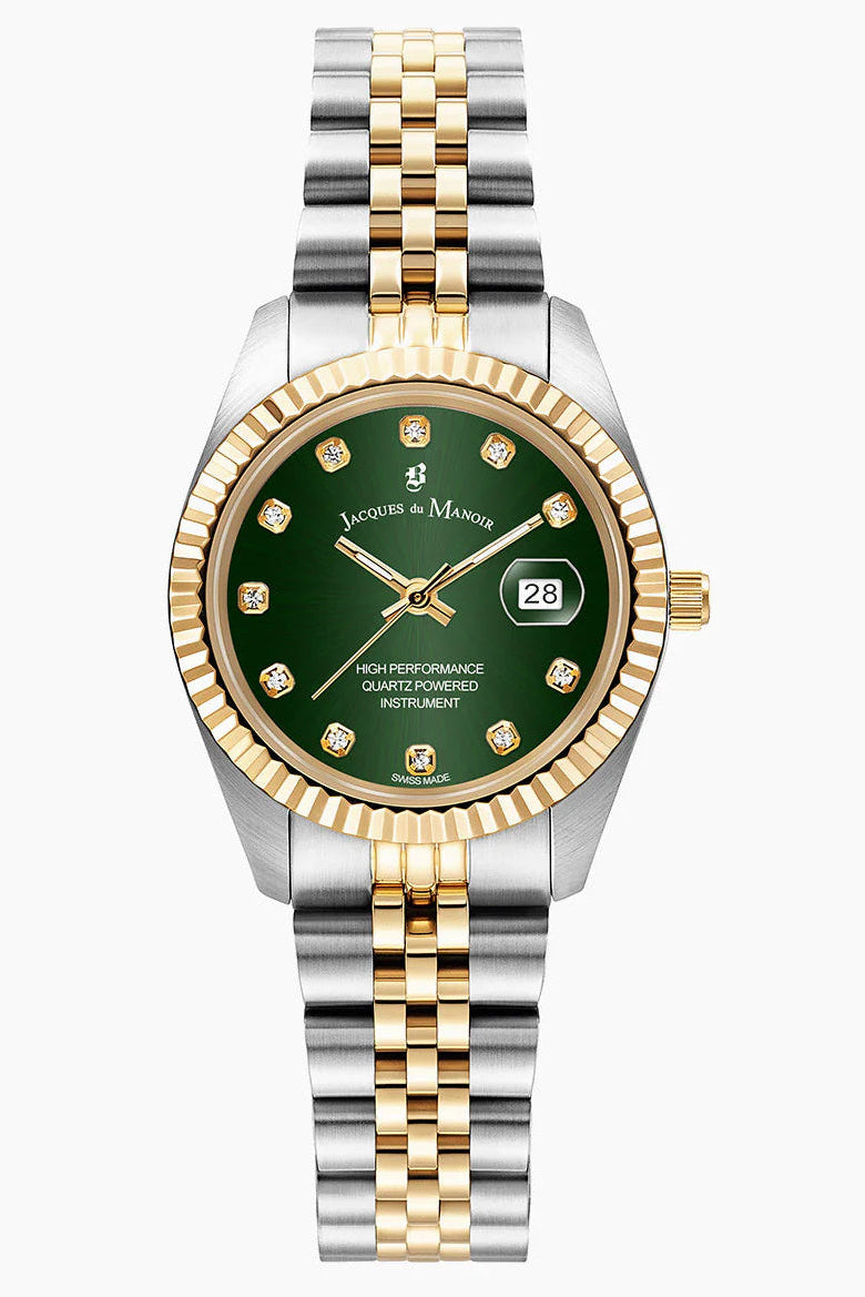 Inspiration Elegance Two-Tone Green Sunray Dial Swiss Watch - Jacques Du Manoir