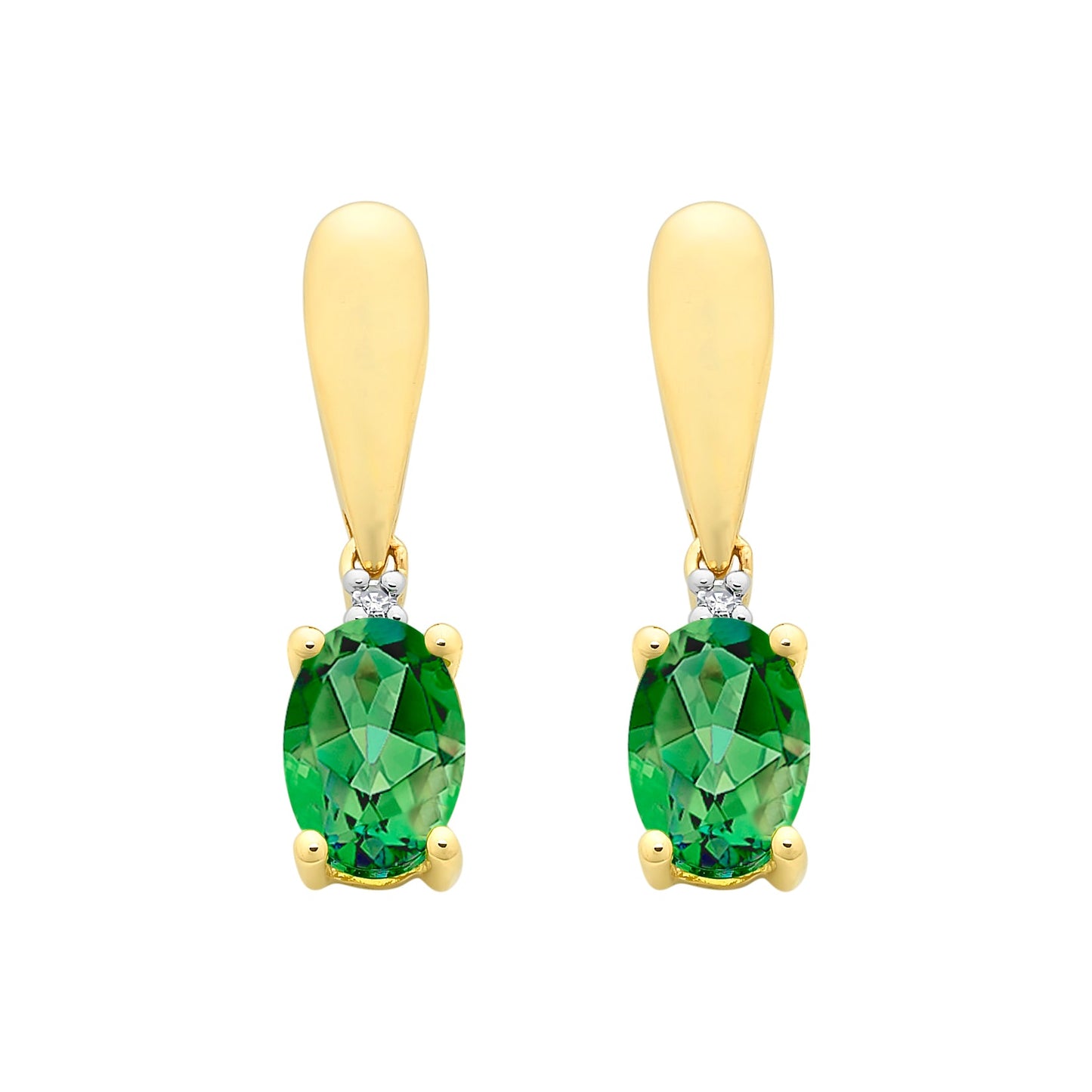 9ct Gold Created Emerald & Diamond Earrings