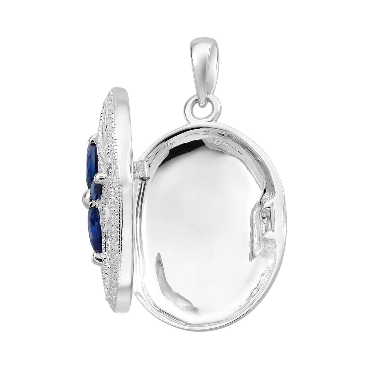 Sterling Silver Created Sapphire & Cubic Zirconia Locket