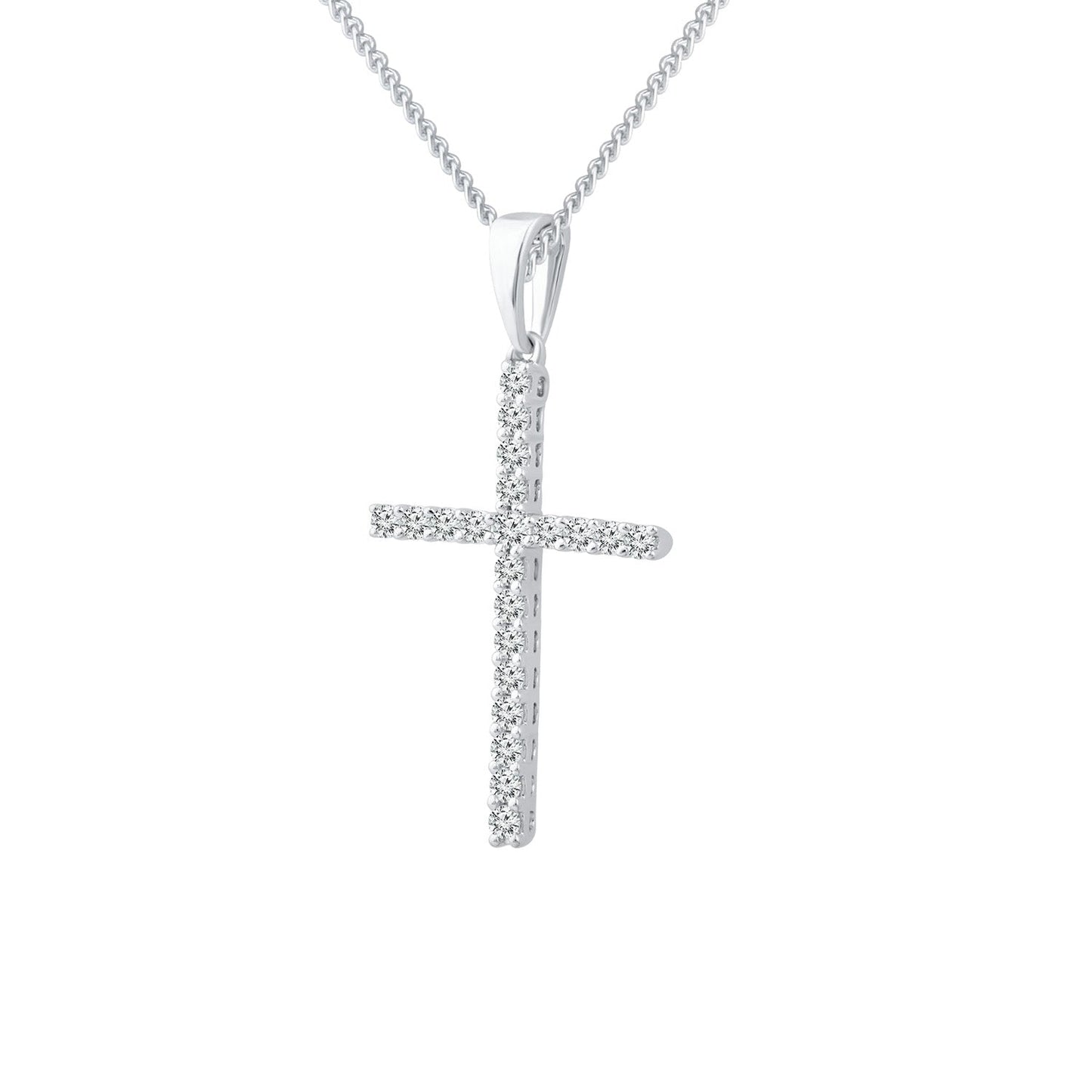 Diamond Cross Pendant with 0.10ct Diamonds in 9ct White Gold