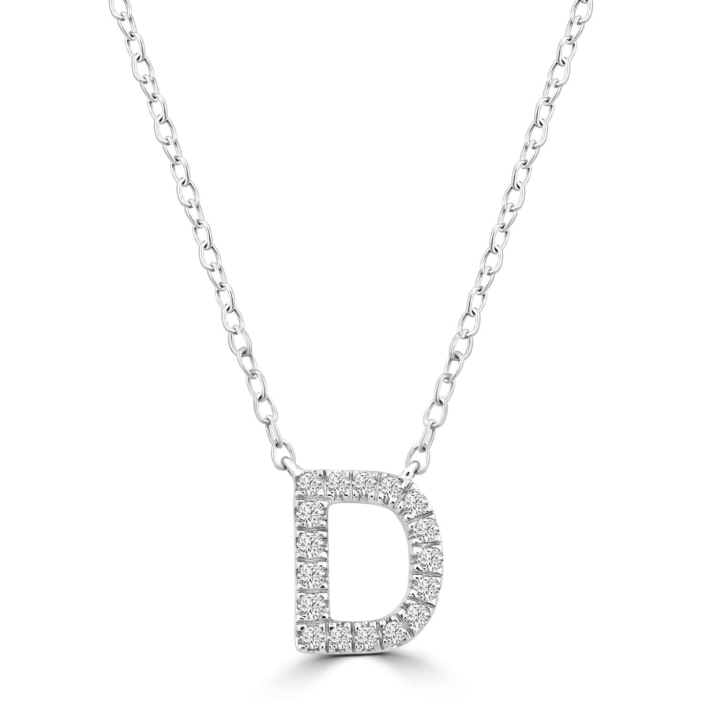 9ct White Gold Diamond Initial 'D' Necklace