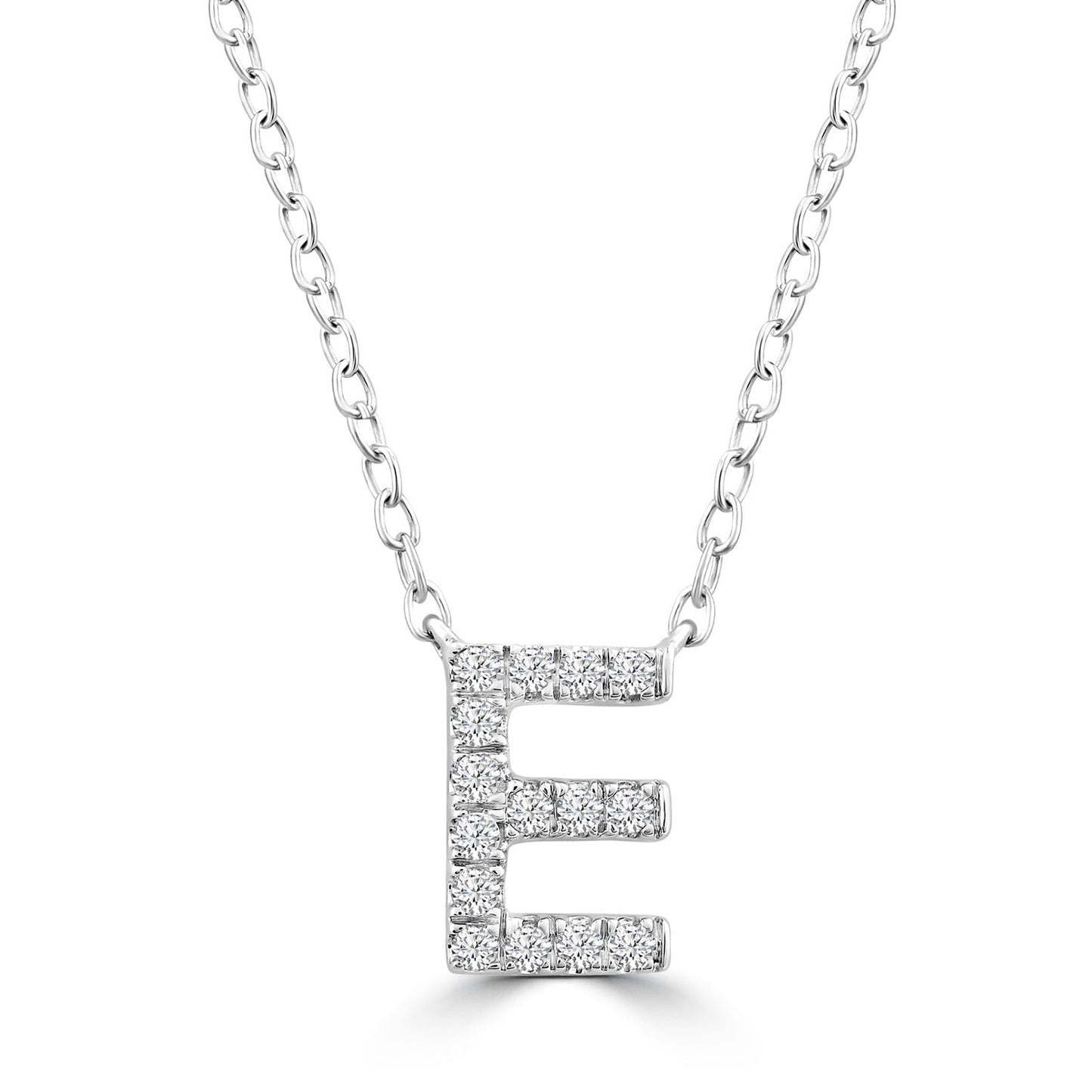 9ct White Gold Diamond Initial 'E' Necklace