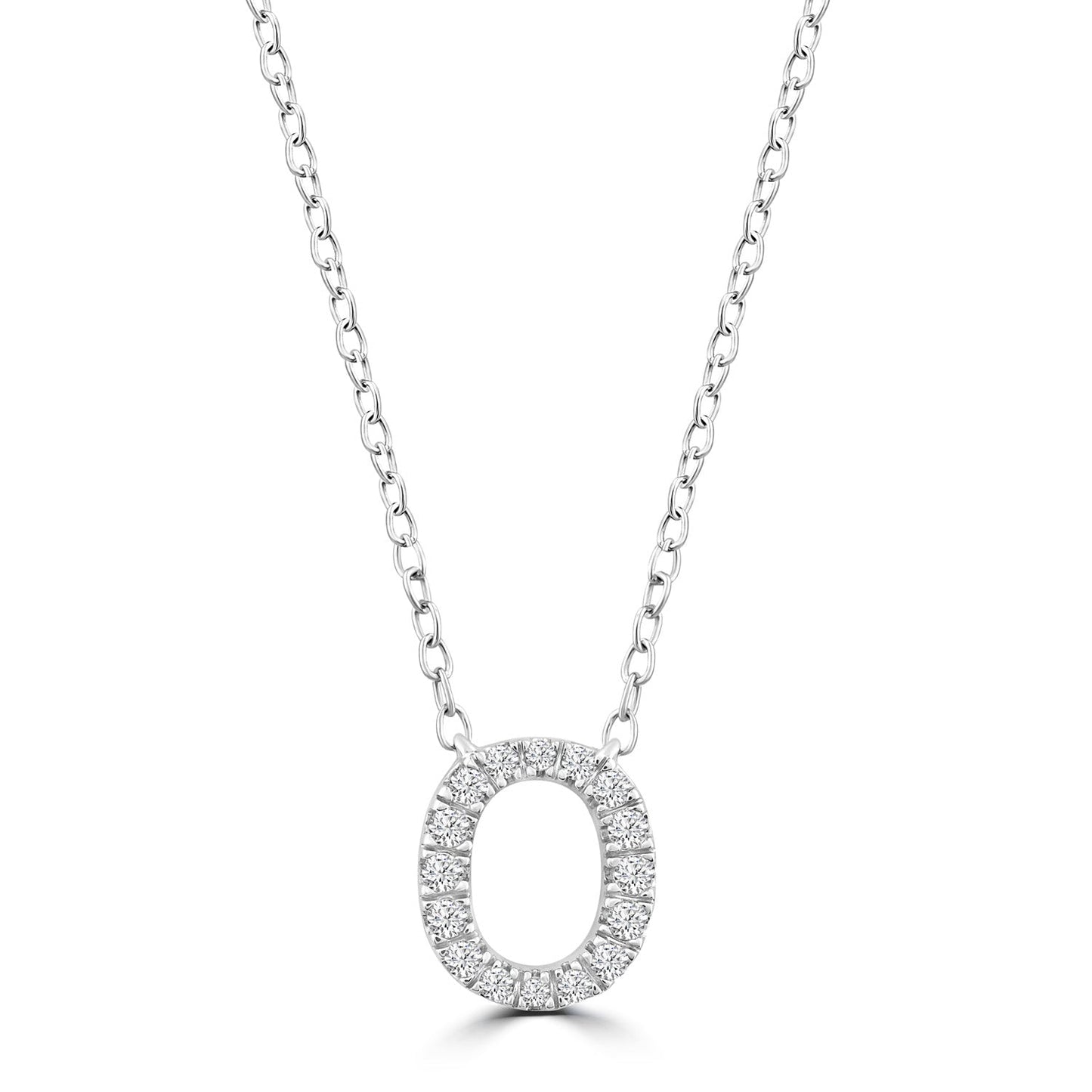 9ct White Gold Diamond Initial 'O' Necklace