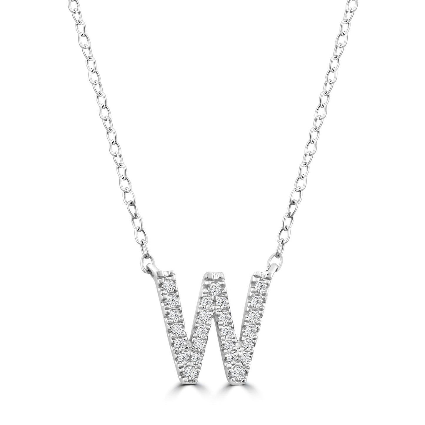 9ct White Gold Diamond Initial 'W' Necklace