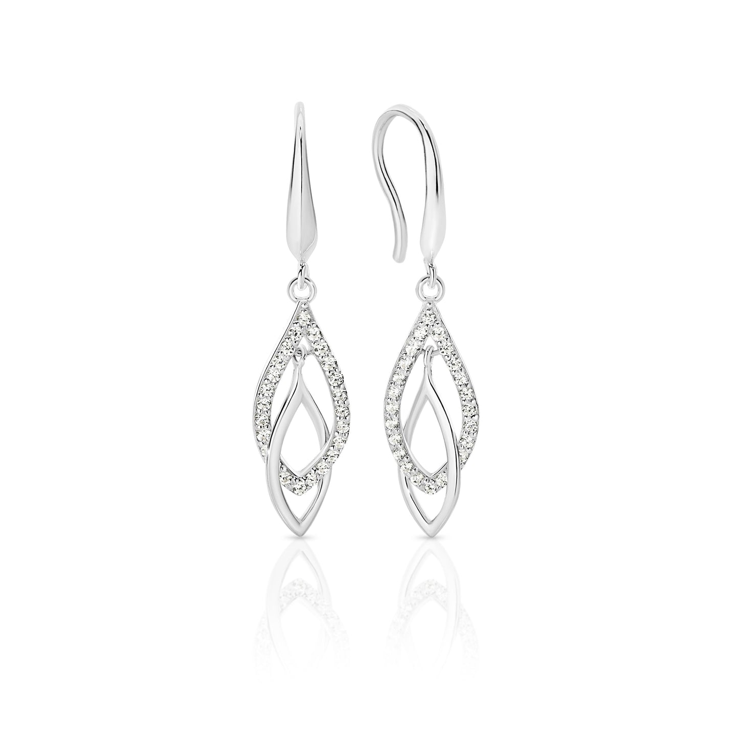 Silver Double Drop cubic zirconia Earrings