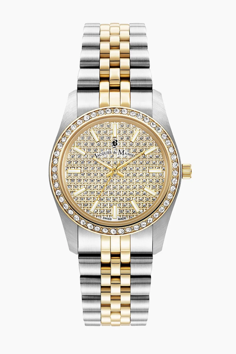 Inspiration Glamour Two-Tone Gold with Stones Dial Swiss Watch - Jacques Du Manoir