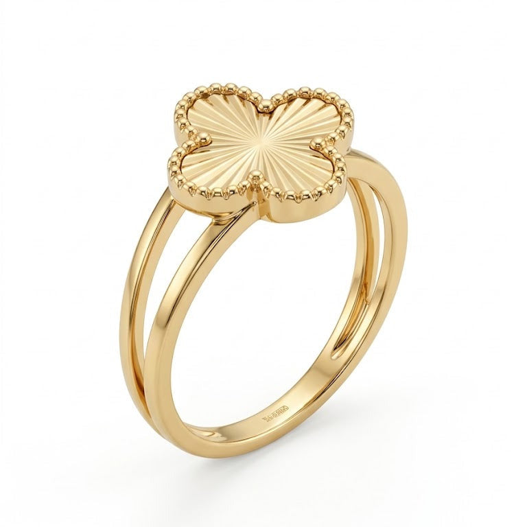9ct Yellow Gold Clover Ring with Split Band