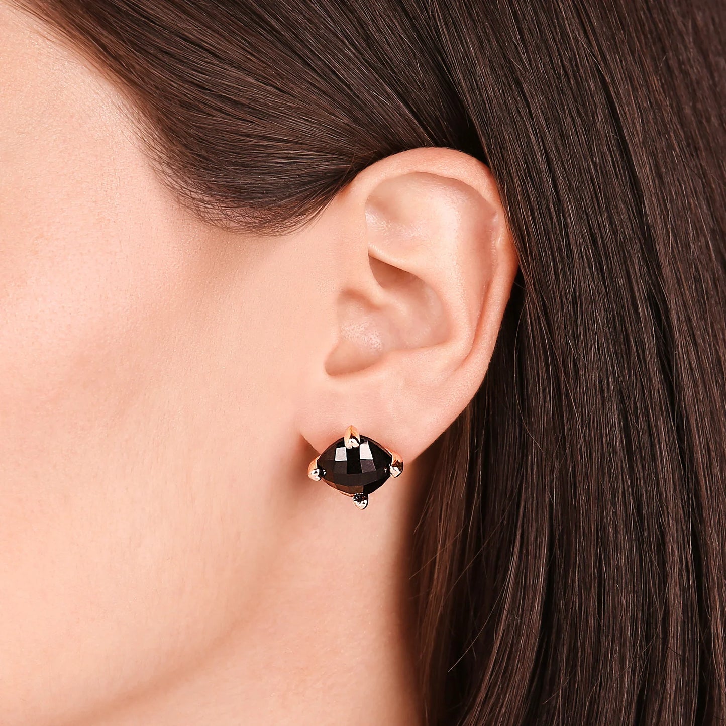 Button Earrings with Hearts and Natural Stone