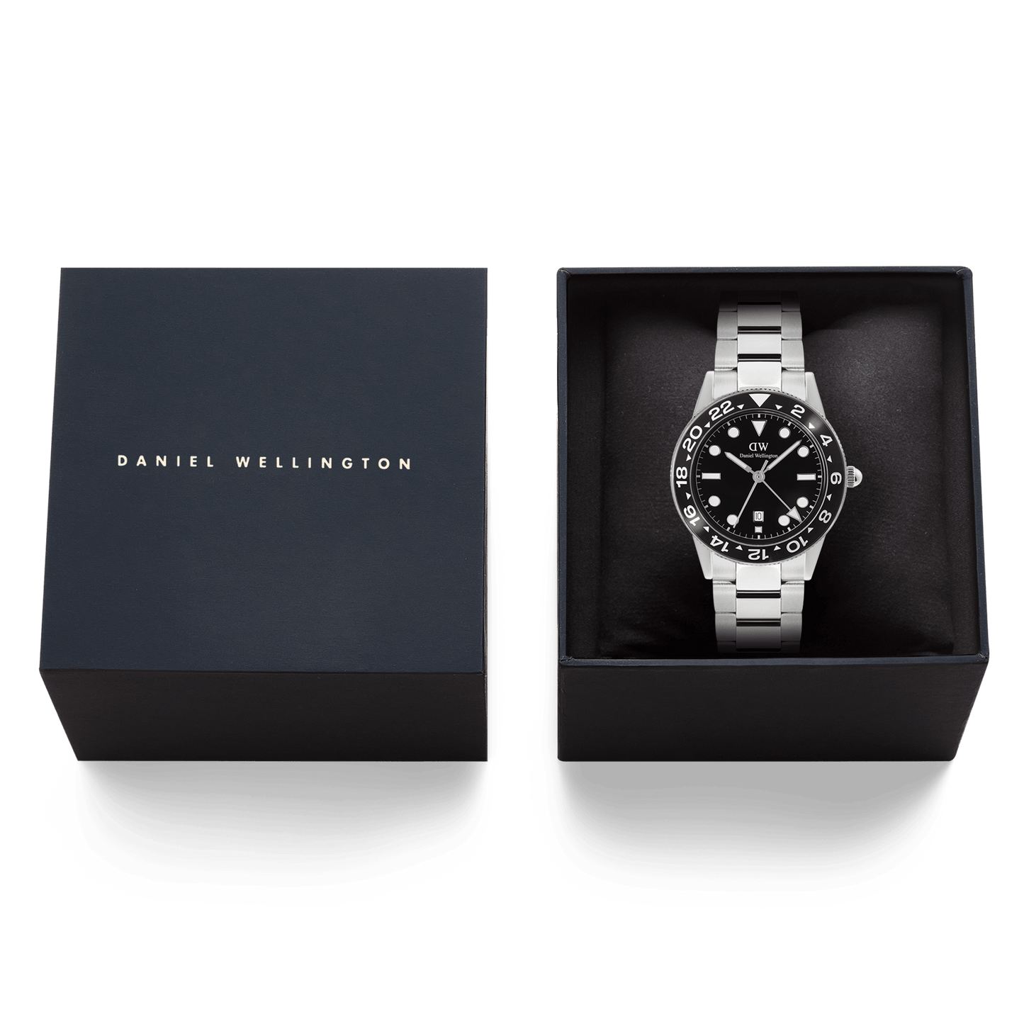 Daniel Wellington Iconic GMT Link Black Ceramic Bezel Silver