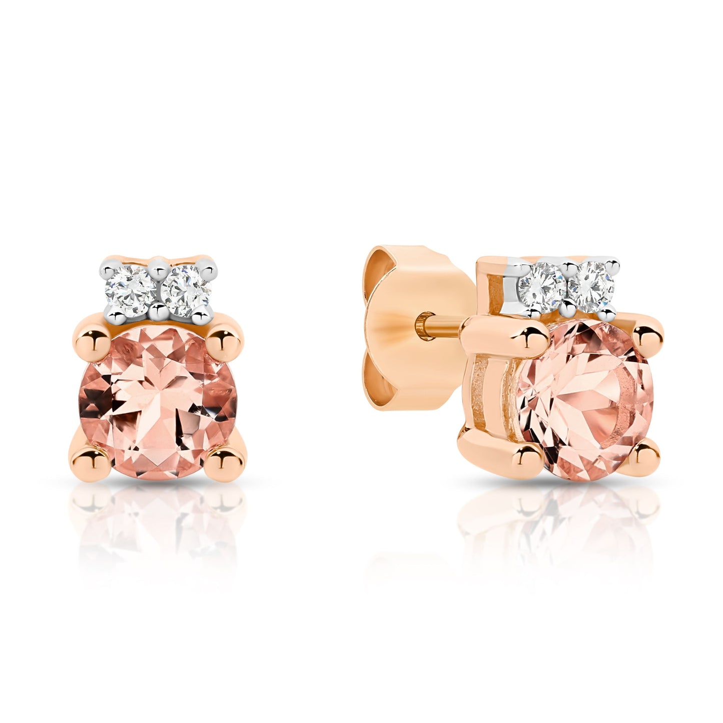 9ct Rose Gold Morganite and Diamond Earrings
