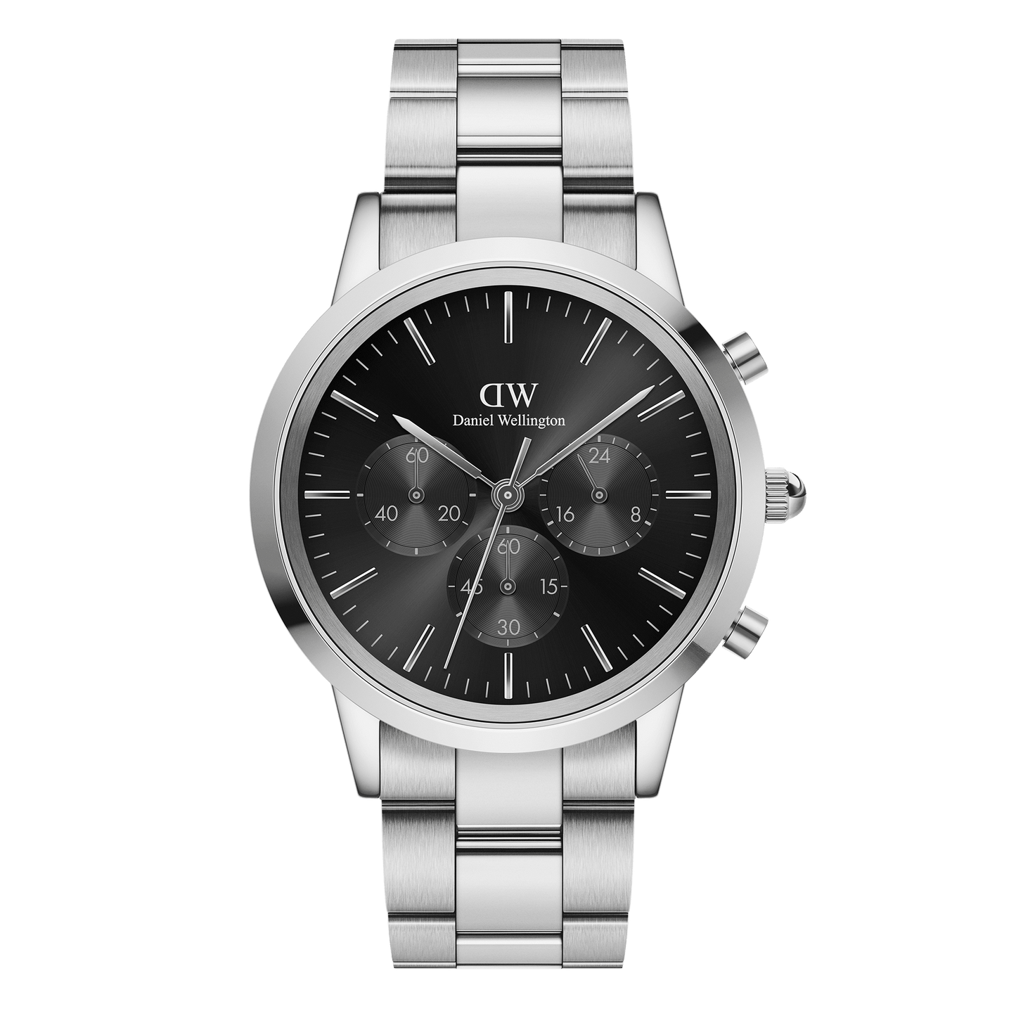 Daniel Wellington Iconic Chronograph 42 Link Silver & Black Sunray Watch