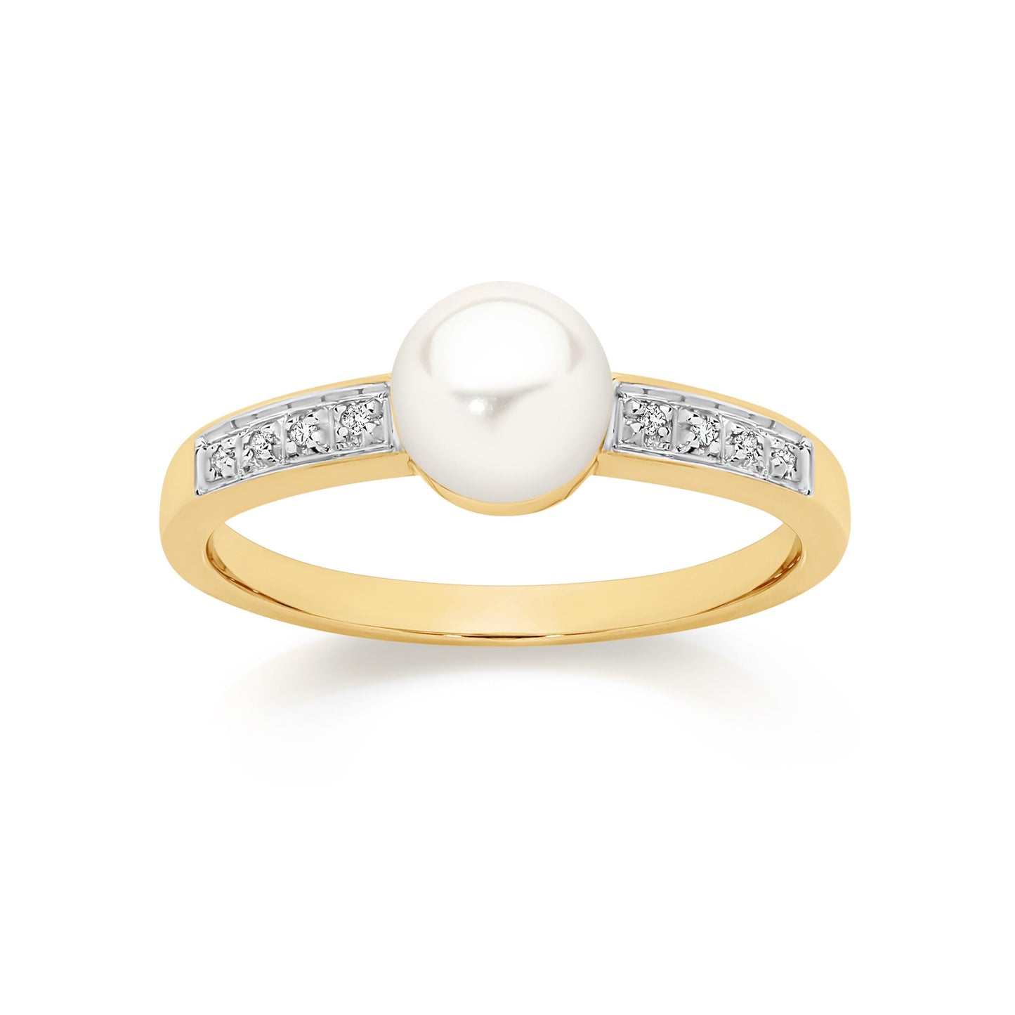 9ct Yellow Gold Freshwater Pearl Ring with Diamonds