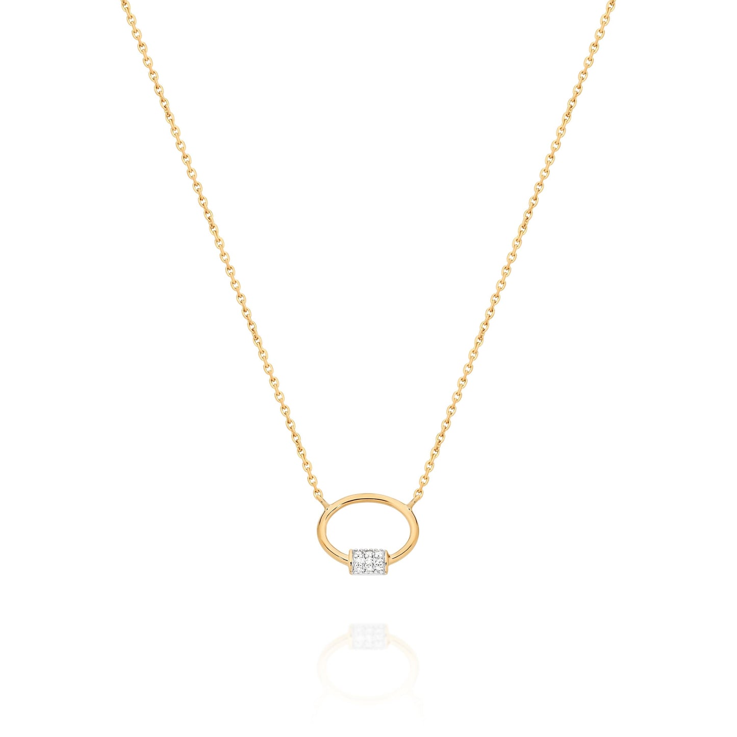 9ct Yellow Gold Necklet with Pave Diamond Barrell Detail