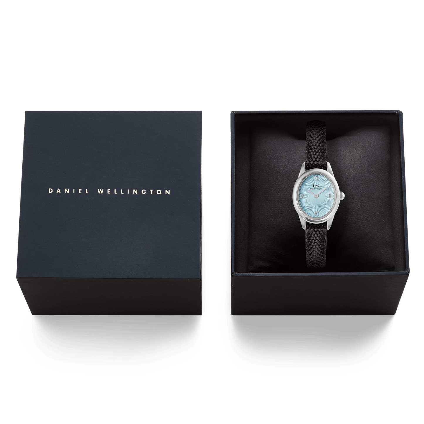 Daniel Wellington Ophelia Mini Black Lizard Ice Blue Guilloché Silver