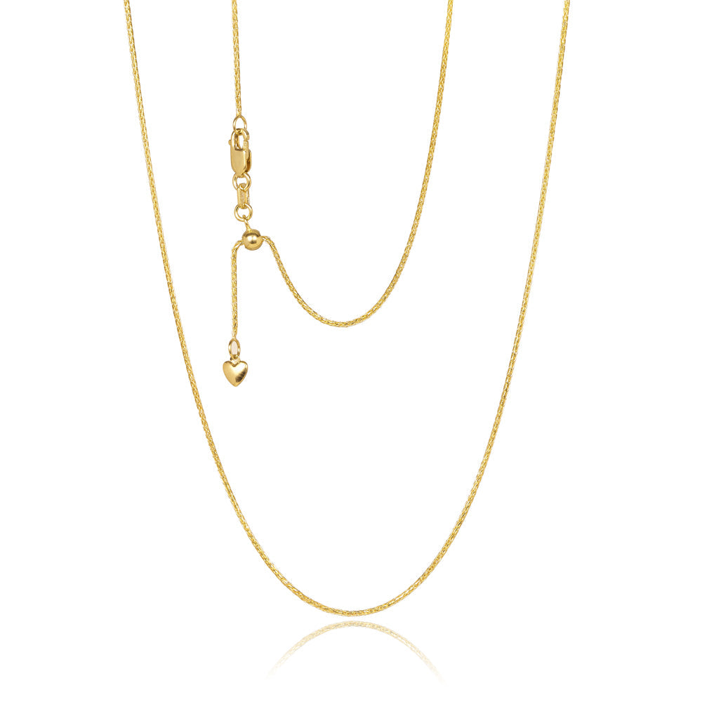 Liguria 1mm Round Diamond Cut Magic Wheat Link Adjustable Chain, 60cm