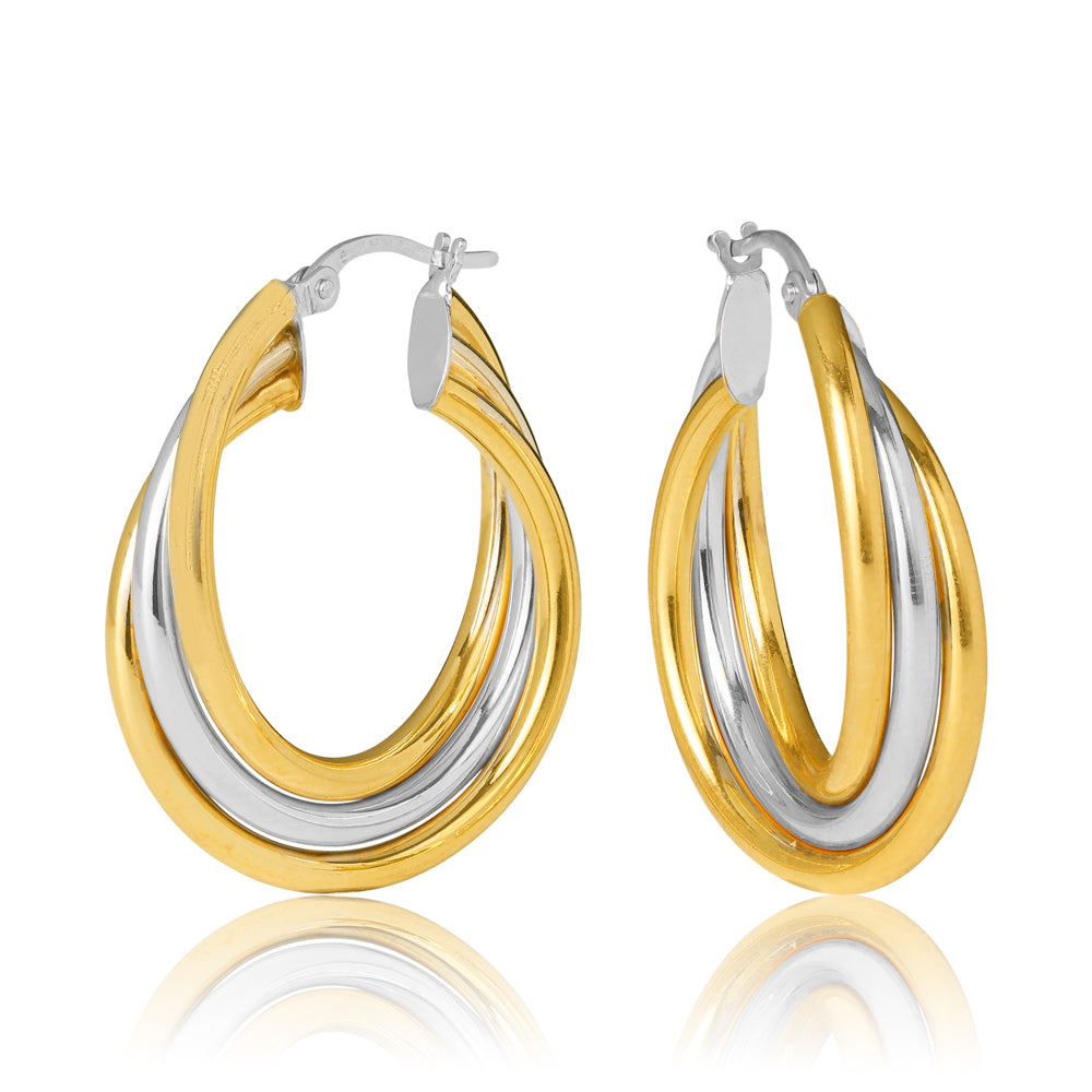 Venosa Triple Tube Cross Over 20mm Diameter Hoop Earrings
