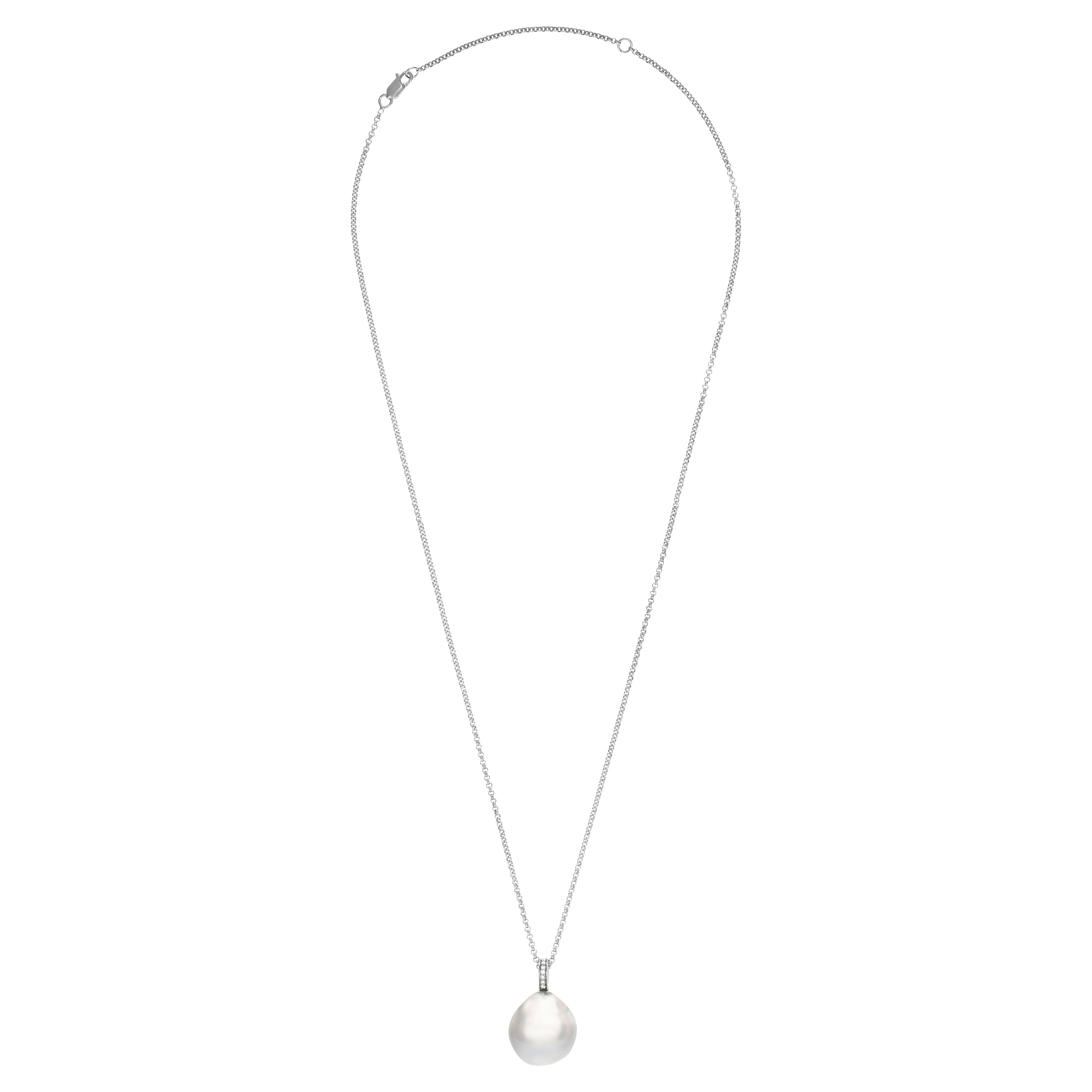 Autore Silver 15mm South Sea Baroque Pearl & Diamond Pendant