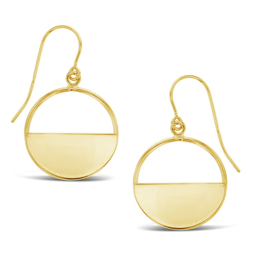 Geometric Half Circle Drop Earrings in 9ct Yellow Gold