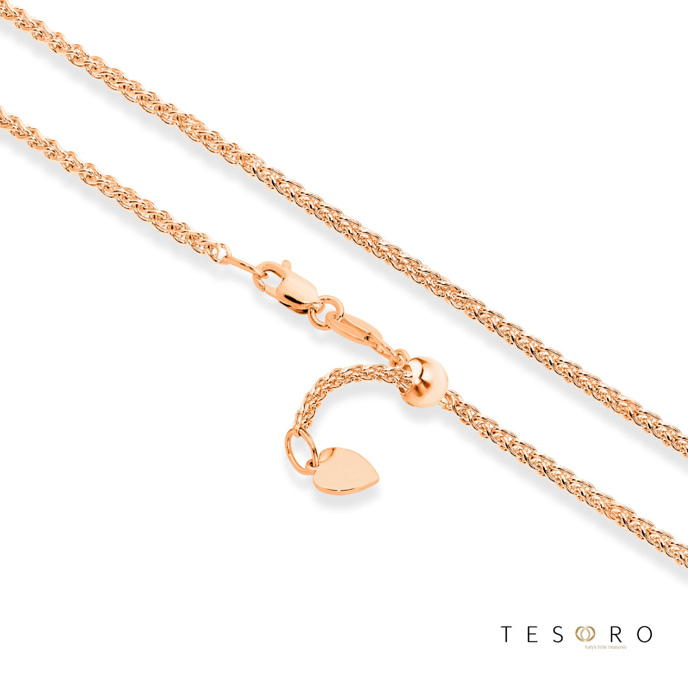 Mare 1.7mm Round Diamond Cut Magic Wheat Link Adjustable Chain, 50cm